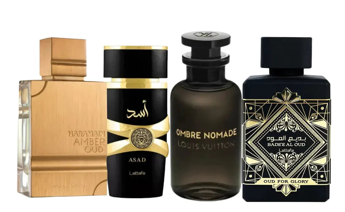 4 parfüümi komplekt | Oud For Glory, Asad, Ombre Nomade, Amber Oud 100ml