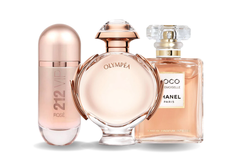3 parfüümi komplekt | Carolina Herrera 212 VIP ROSÉ, Paco Rabanne OLYMPÉA a Chanel COCO MADEMOISELLE 100 ml