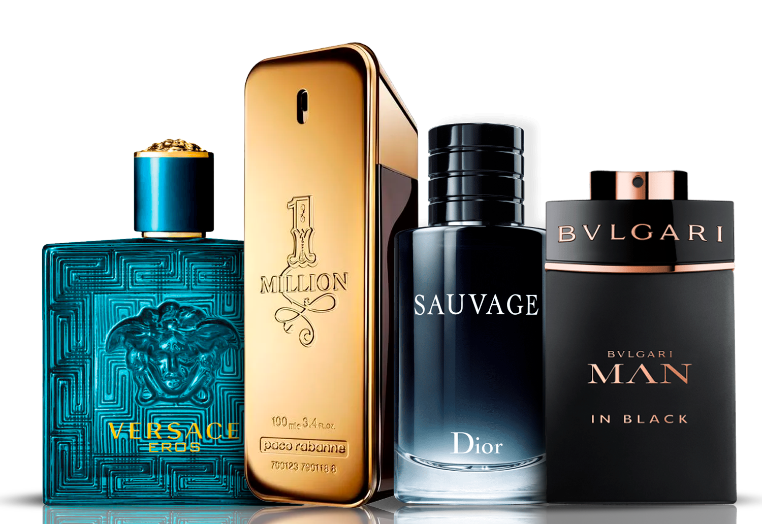 4 parfüümi komplekt | Eros Versace + One Million Paco Rabanne + Bvlgari Man in Black + Sauvage Dior 100 ml