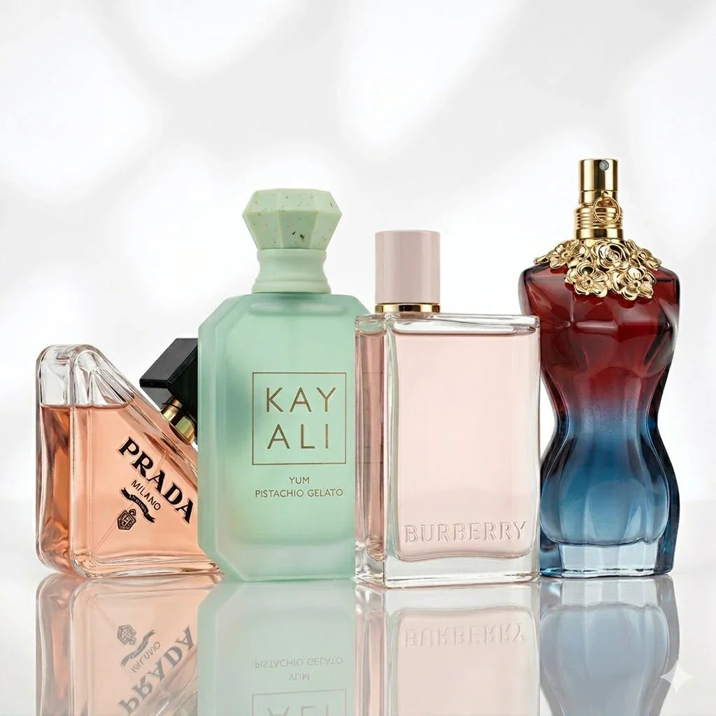 4 parfüümi komplekt | Prada Paradoxe, Kayali Yum Pistachio Gelato, Burberry Her, Jean Paul Gaultier La Belle.