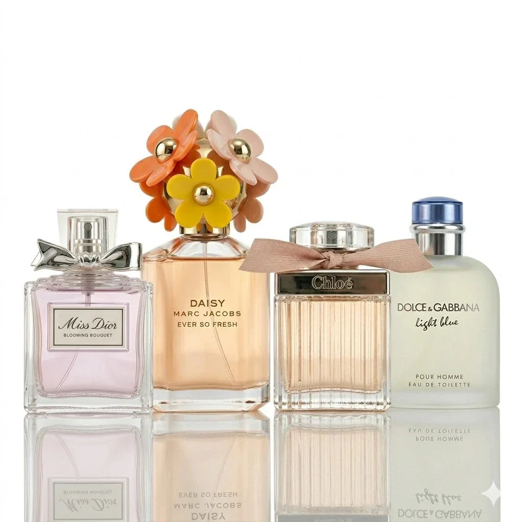 4 parfüümi komplekt | Marc Jacobs Daisy Ever So Fresh, Chloé Eau de Parfum, Miss Dior Blooming Bouquet, Dolce & Gabbana Light Blue