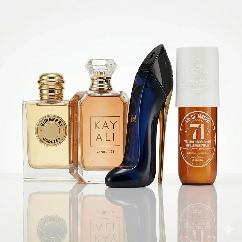 4 parfüümi komplekt | Burberry Goddess, Kayali Vanilla 28, CH Good Girl, Sol de Janeiro '71.