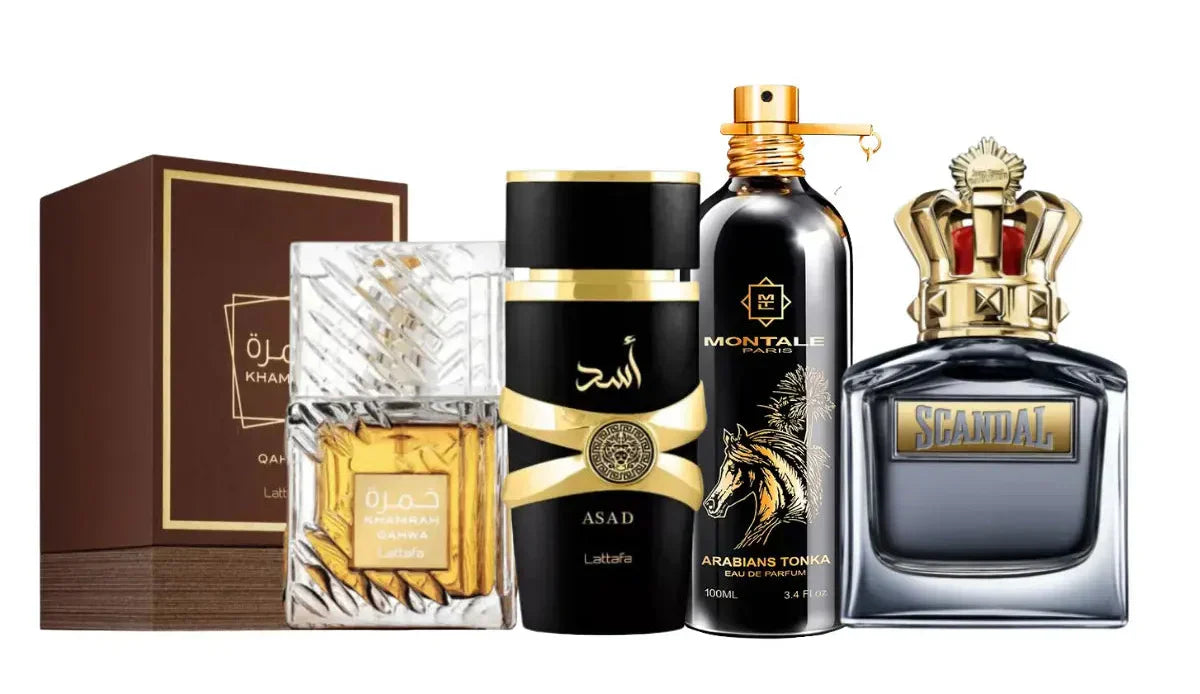 4 parfüümi komplekt | Khamrah, Scandal Men, Asad, Arabians Tonka