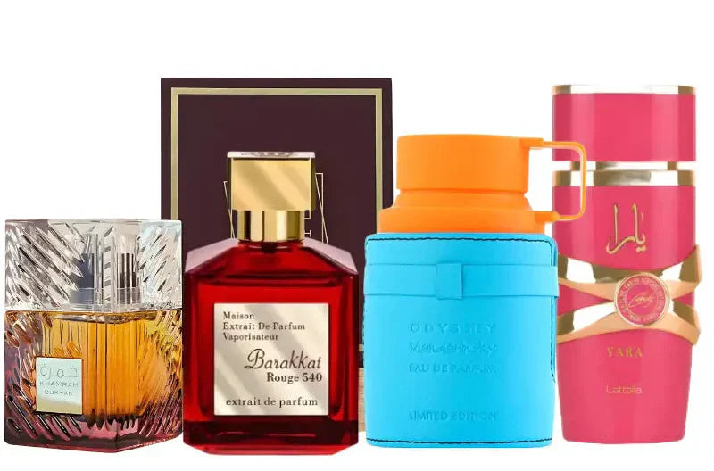 4 parfüümi komplekt | Khamrah Dukhan, Yara Candy, Rouge 540, Mandarina Sky
