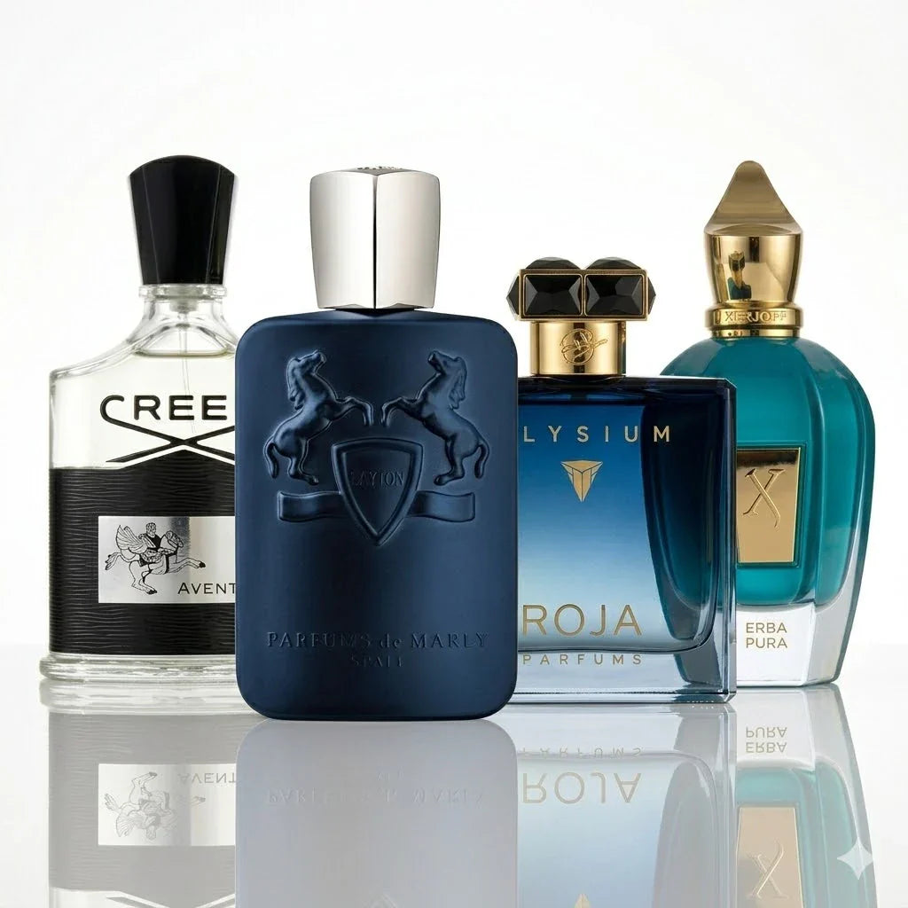 4 parfüümi komplekt | Creed Aventus, Parfums de Marly Layton, Roja Elysium, Xerjoff Erba Pura.